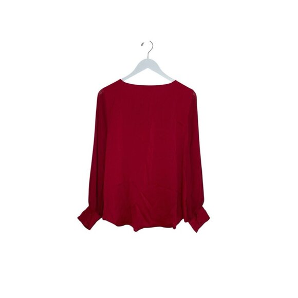 Vince Camuto Deep Red Sheer Long Sleeve Top Size M NWT - Picture 3 of 5